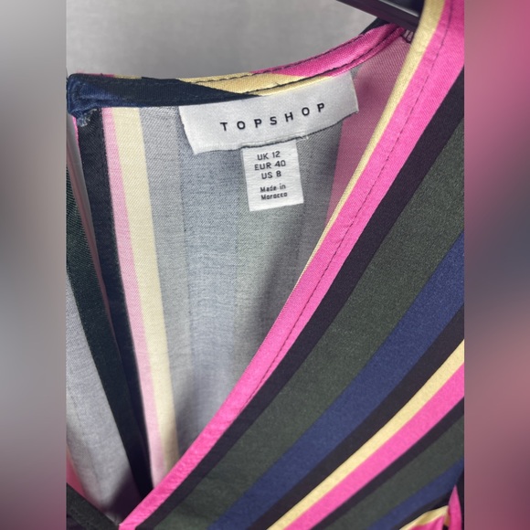 Top shop STRIPE PRINT MINI DRESS WITH TIE FRONT Size 8 (Medium) NWT - Picture 6 of 15